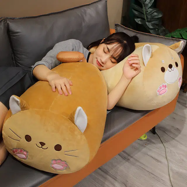 爱冰清 软萌猫咪柴犬长条枕 玩偶 毛绒公仔