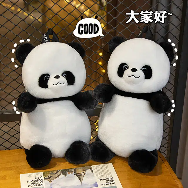 爱冰清 可爱熊猫包包 斜跨双肩小背包 玩偶周边
