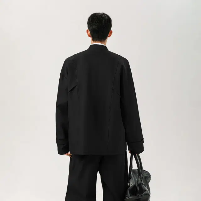 冰飞 美式复古高街拼接解构活页设计立领单排按扣中山装外套简约休闲宽松舒适百搭旅游通勤潮牌教练飞行员夹克 男女同款