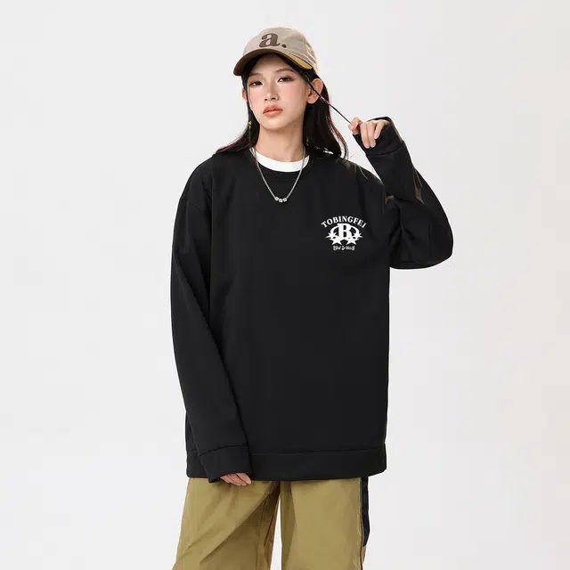 冰飞 美式复古学院风趣味星星字母印花图案宽松百搭圆领套头设计感小众慵懒风潮牌重磅加绒加厚卫衣 男女同款