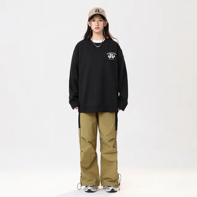 冰飞 美式复古学院风趣味星星字母印花图案宽松百搭圆领套头设计感小众慵懒风潮牌重磅加绒加厚卫衣 男女同款