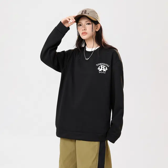 冰飞 美式复古学院风趣味星星字母印花图案宽松百搭圆领套头设计感小众慵懒风潮牌重磅加绒加厚卫衣 男女同款