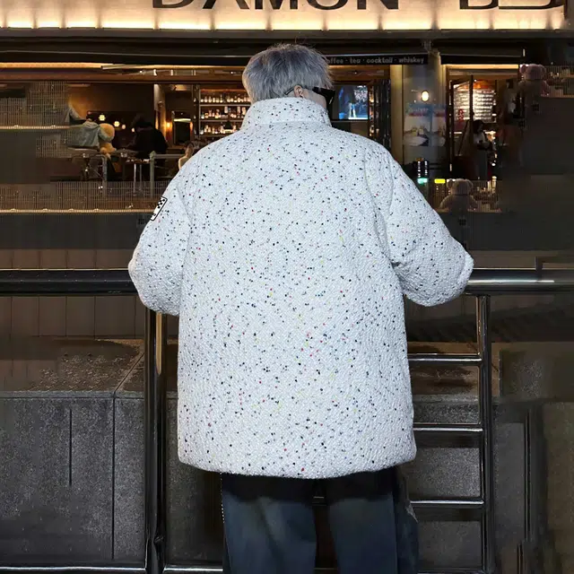 冰飞 学院风彩点点缀创意个性字母印花无性别主义户外运动休闲机车保暖波点面包棉衣外套宽松时尚立领拉链轻便棉服 男女同款