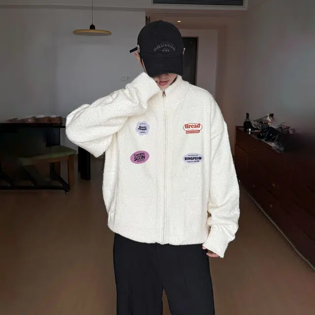 冰飞 秋冬高品质开衫外套美式懒惰风字母印花简约高级感潮牌双拉链软糯舒适毛衣韩系学院风休闲半高领长袖针织衫 男女同款