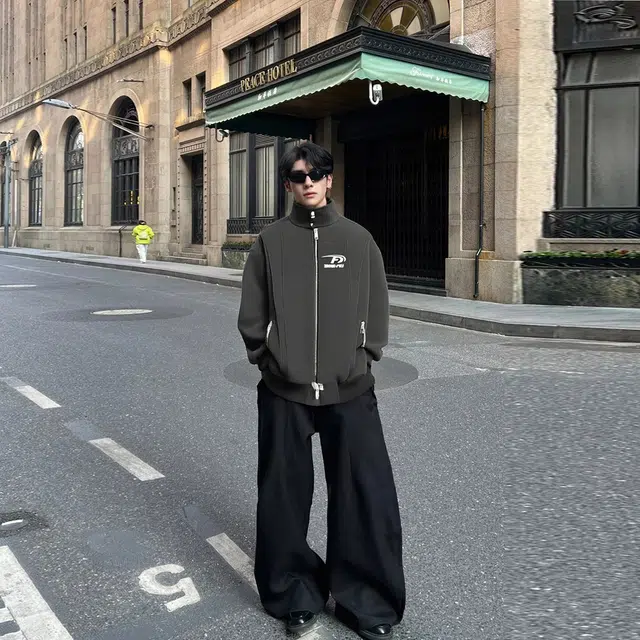 冰飞 美式复古水洗立领解构高街春秋高颜值高级感穿搭潮牌字母基础款显瘦户外拉链开衫长袖休闲外套扎染皮夹克 男女同款