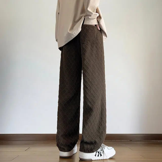 冰飞 美式嘻哈街头风彩虹字母刺绣菱形格纹立体感毛边高级感宽松直筒舒适百搭潮流拖地阔腿学院风休闲牛仔裤 男女同款