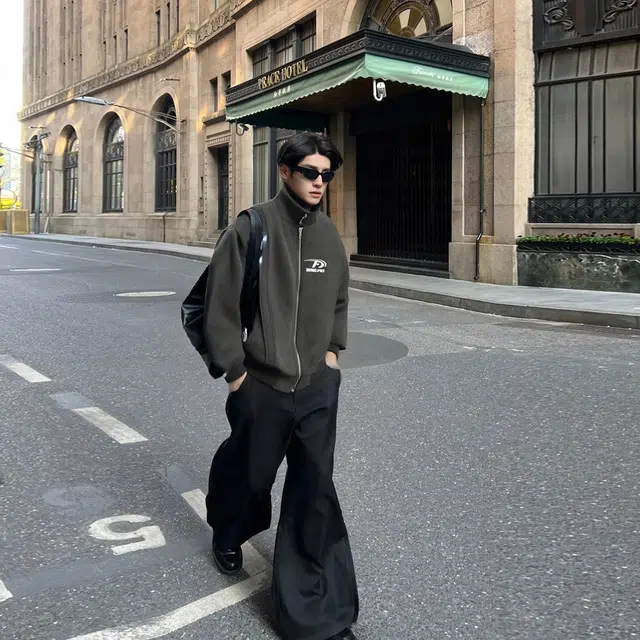 冰飞 美式复古水洗立领解构高街春秋高颜值高级感穿搭潮牌字母基础款显瘦户外拉链开衫长袖休闲外套扎染皮夹克 男女同款