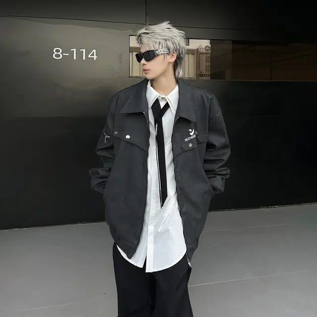 冰飞 美式机车服春秋纽扣装饰宽松痞帅无性别主义时尚户外机能皮衣 男女同款