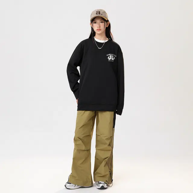 冰飞 美式复古学院风趣味星星字母印花图案宽松百搭圆领套头设计感小众慵懒风潮牌重磅加绒加厚卫衣 男女同款