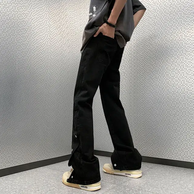 雅鹿 美式嘻哈街头复古水洗百搭高街排扣设计宽松休闲直筒拖地牛仔裤 男女同款