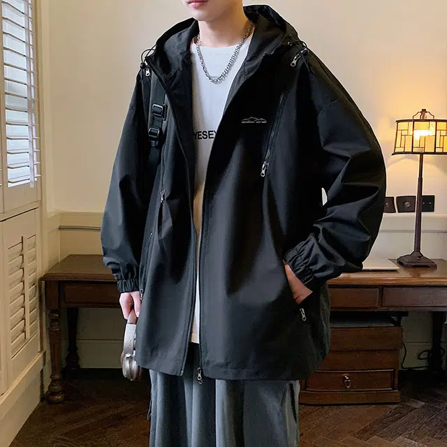 雅鹿  韩风户外穿搭机能街头宽松休闲基础纯色连帽  防水防风防泼水防雨其他冲锋衣 男女同款