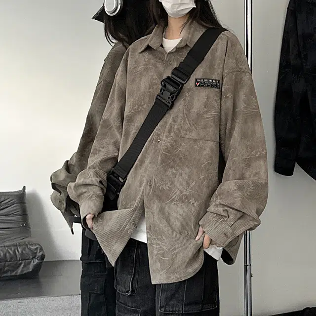 雅鹿 基础款复古高街扎染植物花卉满印宽松百搭休闲翻领单排扣长袖衬衫 男女同款
