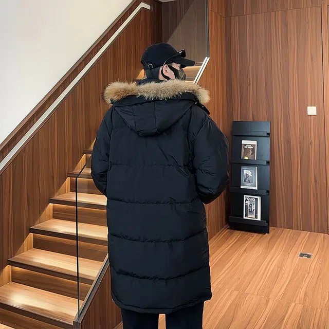 雅鹿 保暖防风中长款毛领纯色基础款宽松休闲御寒舒适百搭连帽面包羽绒服 男女同款