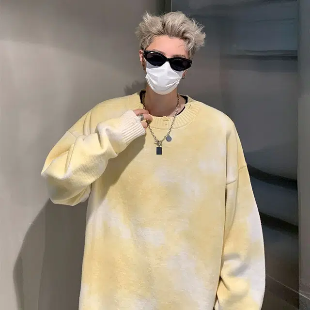 雅鹿 加厚保暖舒适亲肤潮牌渐变扎染简约圆领慵懒风落肩宽松休闲百搭长袖毛衣 男女同款