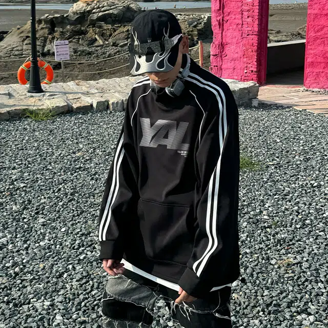 雅鹿 美式复古学院风百搭纯色简约纯棉条纹高街宽松休闲套头半高领银狐绒卫衣 男女同款