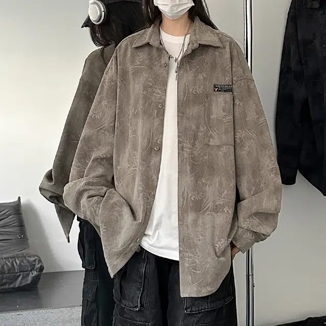 雅鹿 基础款复古高街扎染植物花卉满印宽松百搭休闲翻领单排扣长袖衬衫 男女同款