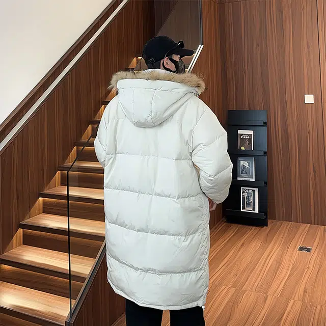 雅鹿 保暖防风中长款毛领纯色基础款宽松休闲御寒舒适百搭连帽面包羽绒服 男女同款