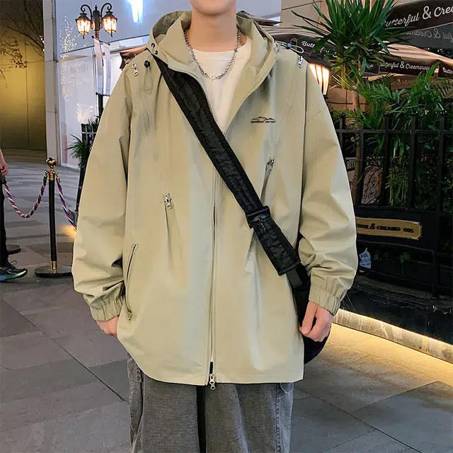 雅鹿  韩风户外穿搭机能街头宽松休闲基础纯色连帽  防水防风防泼水防雨其他冲锋衣 男女同款