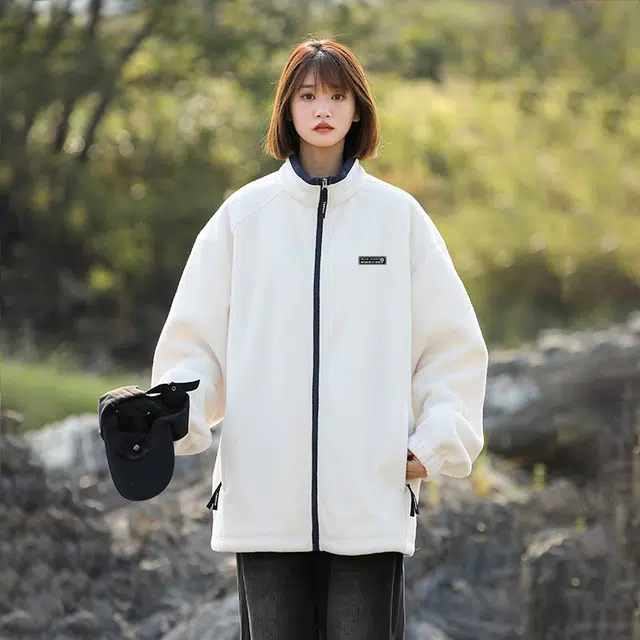 雅鹿 简约复古学院风纯色高街工装立领棉衣休闲宽松日常通勤百搭加绒夹克外套 男女同款