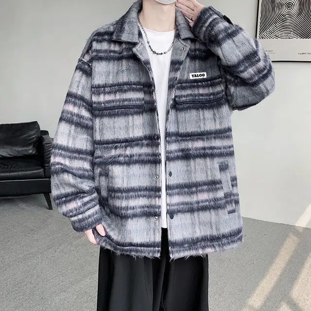 雅鹿 格子条纹宽松休闲百搭户外长袖翻领夹克外套 男女同款