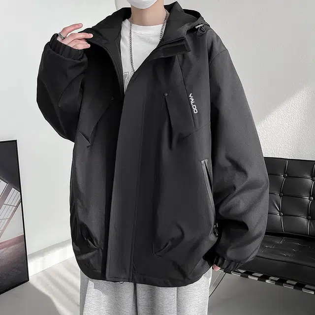 雅鹿  基础款纯色山系户外休闲运动百搭旅游登山服连帽宽松保暖  防水防风冲锋衣 男女同款 黑色