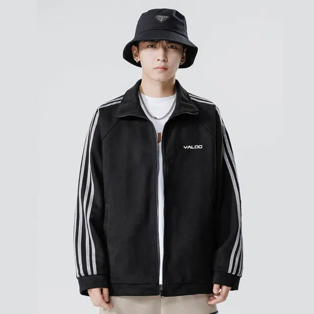 雅鹿 美式高街复古简约条纹宽松户外运动风百搭休闲立领教练夹克外套 男女同款