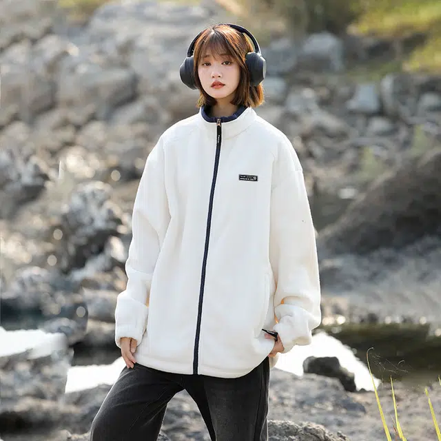 雅鹿 简约复古学院风纯色高街工装立领棉衣休闲宽松日常通勤百搭加绒夹克外套 男女同款