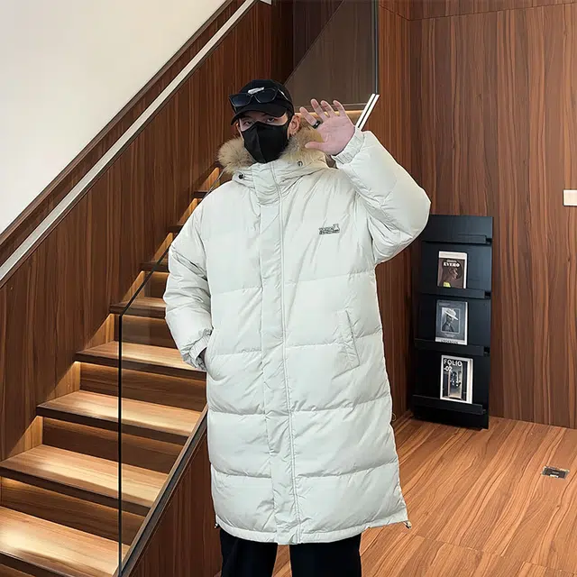 雅鹿 保暖防风中长款毛领纯色基础款宽松休闲御寒舒适百搭连帽面包羽绒服 男女同款