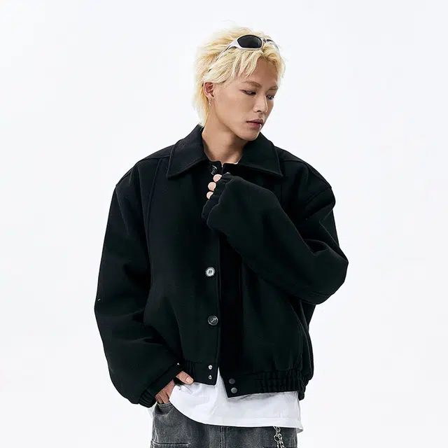 雅鹿 毛呢夹棉设计慵懒风痞帅防风防寒保暖休闲宽松舒适百搭加厚短款翻领夹克外套 男女同款