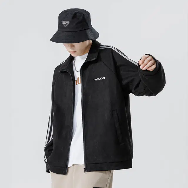 雅鹿 美式高街复古简约条纹宽松户外运动风百搭休闲立领教练夹克外套 男女同款