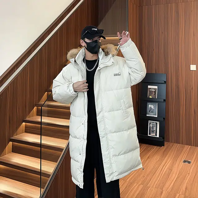 雅鹿 保暖防风中长款毛领纯色基础款宽松休闲御寒舒适百搭连帽面包羽绒服 男女同款