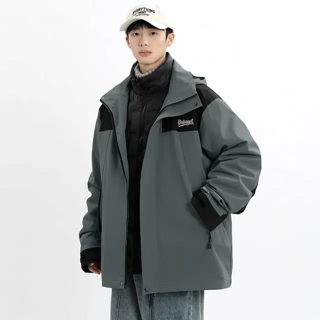 雅鹿  简约撞色拼接可拆卸内胆加厚加绒三合一宽松休闲  防风耐磨保暖防寒其他冲锋衣 男女同款