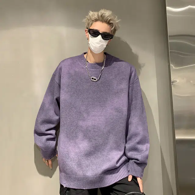 雅鹿 加厚保暖舒适亲肤潮牌渐变扎染简约圆领慵懒风落肩宽松休闲百搭长袖毛衣 男女同款