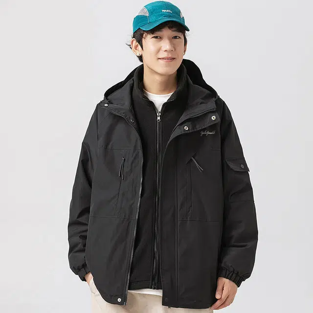 雅鹿  纯色简约户外工装山系百搭登山运动宽松休闲连帽  防水防风冲锋衣 男女同款