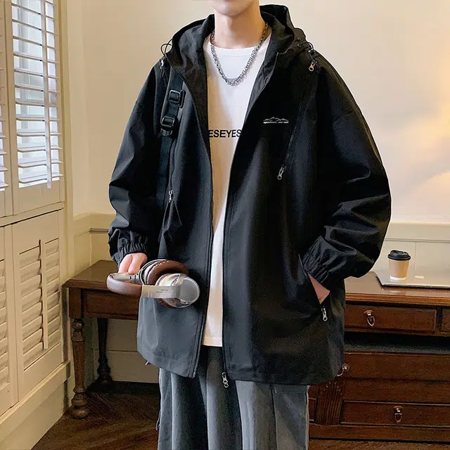 雅鹿  韩风户外穿搭机能街头宽松休闲基础纯色连帽  防水防风防泼水防雨其他冲锋衣 男女同款