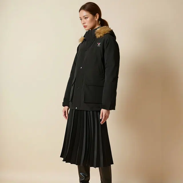 雅鹿 撞色户外加厚保暖防风御寒大口袋毛领连帽百搭羽绒服 男女同款 曜石黑