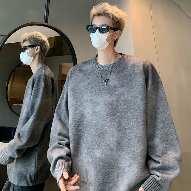 雅鹿 加厚保暖舒适亲肤潮牌渐变扎染简约圆领慵懒风落肩宽松休闲百搭长袖毛衣 男女同款