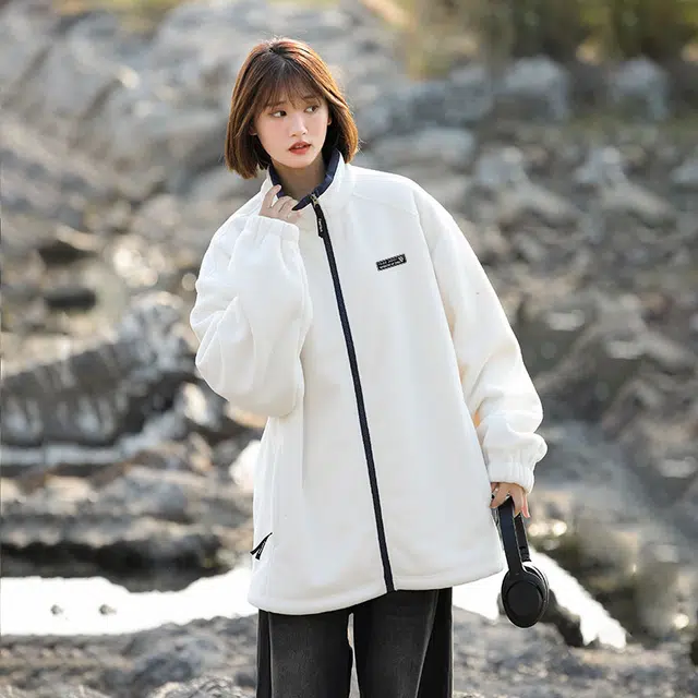 雅鹿 简约复古学院风纯色高街工装立领棉衣休闲宽松日常通勤百搭加绒夹克外套 男女同款