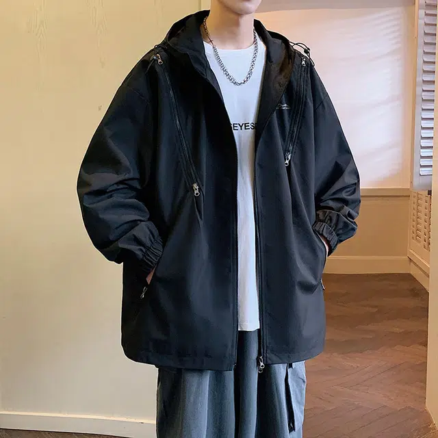 雅鹿  韩风户外穿搭机能街头宽松休闲基础纯色连帽  防水防风防泼水防雨其他冲锋衣 男女同款