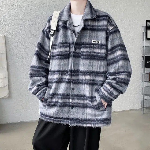 雅鹿 格子条纹宽松休闲百搭户外长袖翻领夹克外套 男女同款