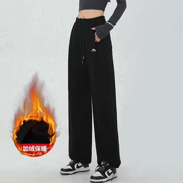 犸凯奴 纯色加绒加厚直筒运动休闲裤 女款