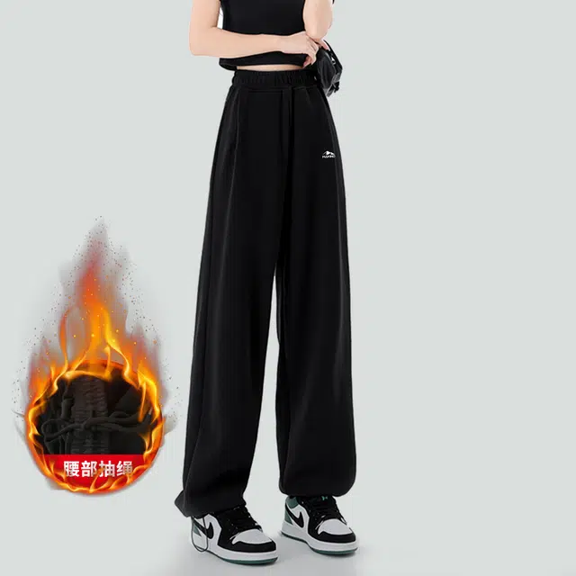 犸凯奴 纯色加绒加厚直筒运动休闲裤 女款
