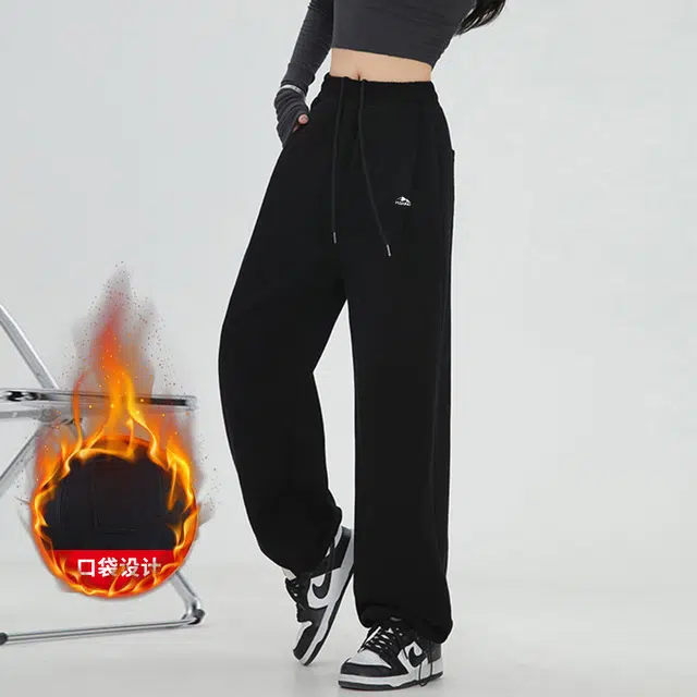 犸凯奴 纯色加绒加厚直筒运动休闲裤 女款