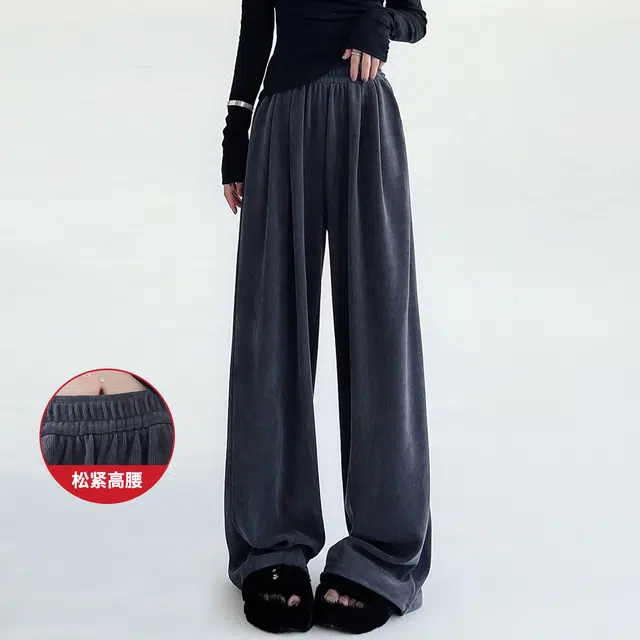 犸凯奴 纯色坑条直筒山本裤宽松慵懒休闲裤 女款