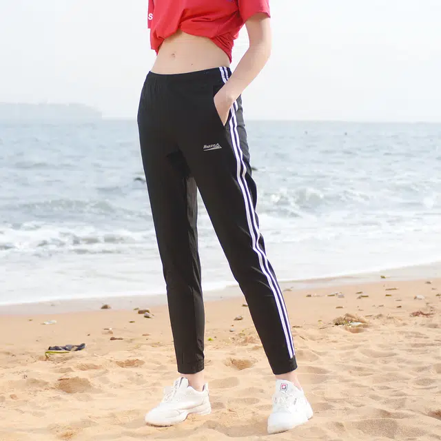 犸凯奴 束脚侧拼经典百搭运动速干健身长裤休闲裤 女款 黑色