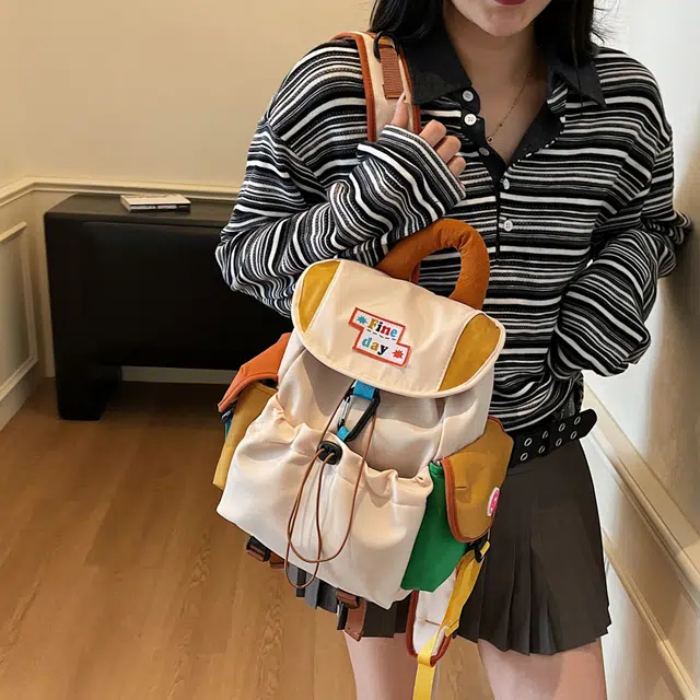 如意士 撞色拼接洋气背包潮流百搭高颜值 尼龙 双肩包 男女同款情侣款 多色