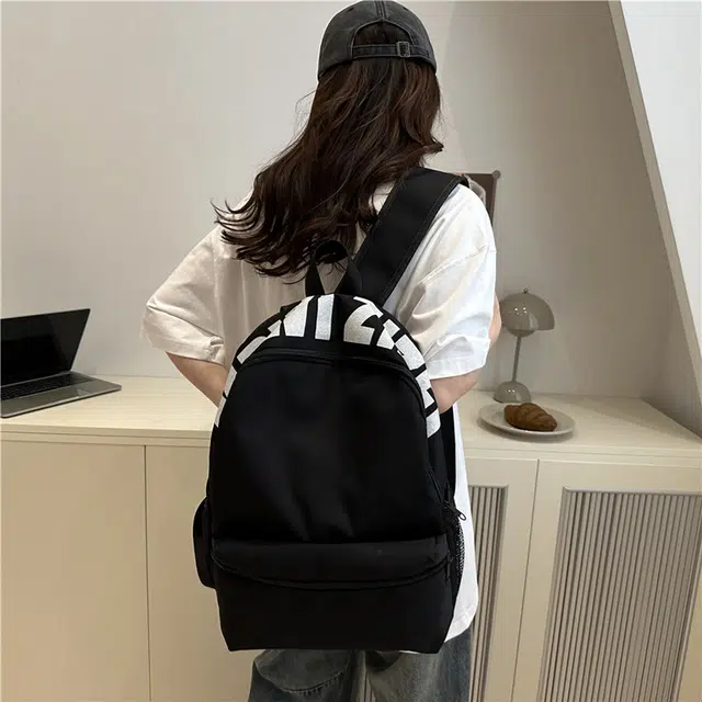 如意士 时尚百搭字母撞色通勤 尼龙 背包双肩包 女款 黑色/红色/黄色/粉色