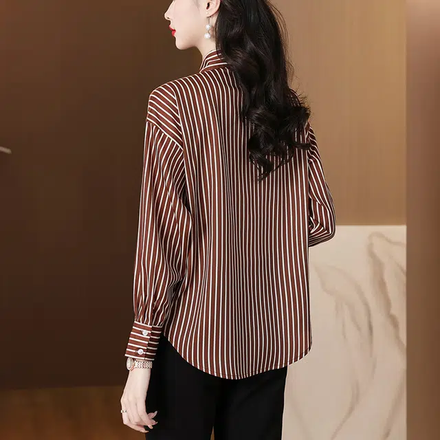 缪斯的诱惑 潮流时尚条纹纯色设计感休闲日常通勤简约修身显瘦柔软亲肤柔顺舒适轻便透气百搭轻盈上衣衬衫 女款
