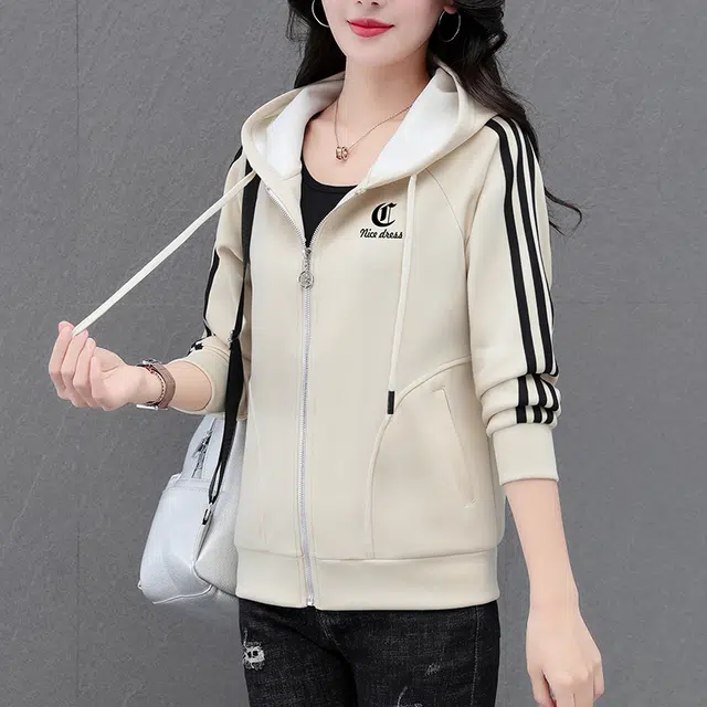 缪斯的诱惑 时尚潮流高品质优雅洋气轻盈舒适柔软简约百搭轻便宽松显瘦经典三条杠外套纯色长袖拉链开衫上衣休闲运动风棒球服连帽夹克 女款