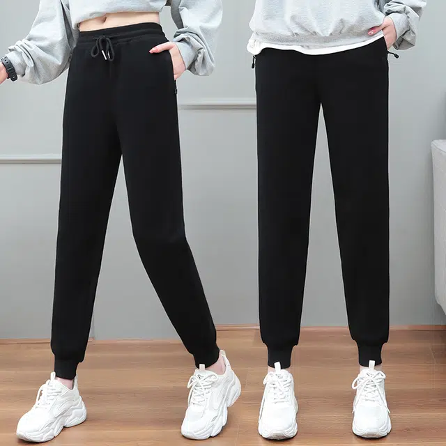 缪斯的诱惑 户外跑步日常基础款简约优雅纯色柔软舒适多功能百搭时尚松紧抽绳宽松束脚卫裤显瘦显高针织运动裤休闲裤 女款